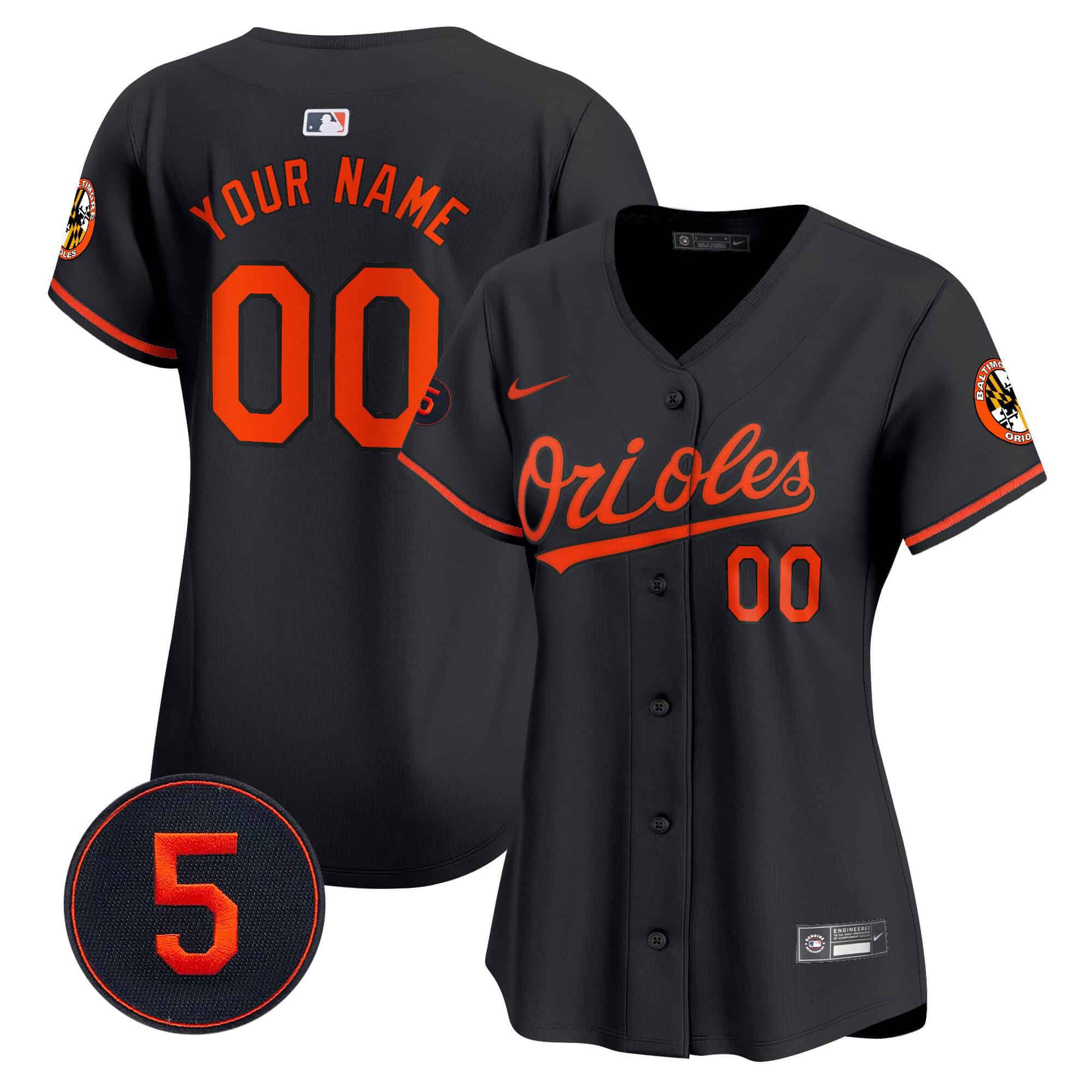 Women Baltimore Orioles Black 2024 Nike Robinson Patch Vapor Premier Limited Custom MLB Jersey style 2->->